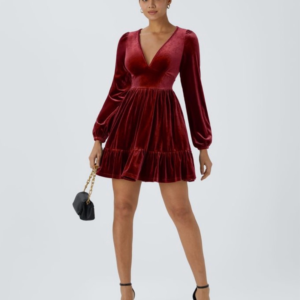 Elegant Red Velvet Dress